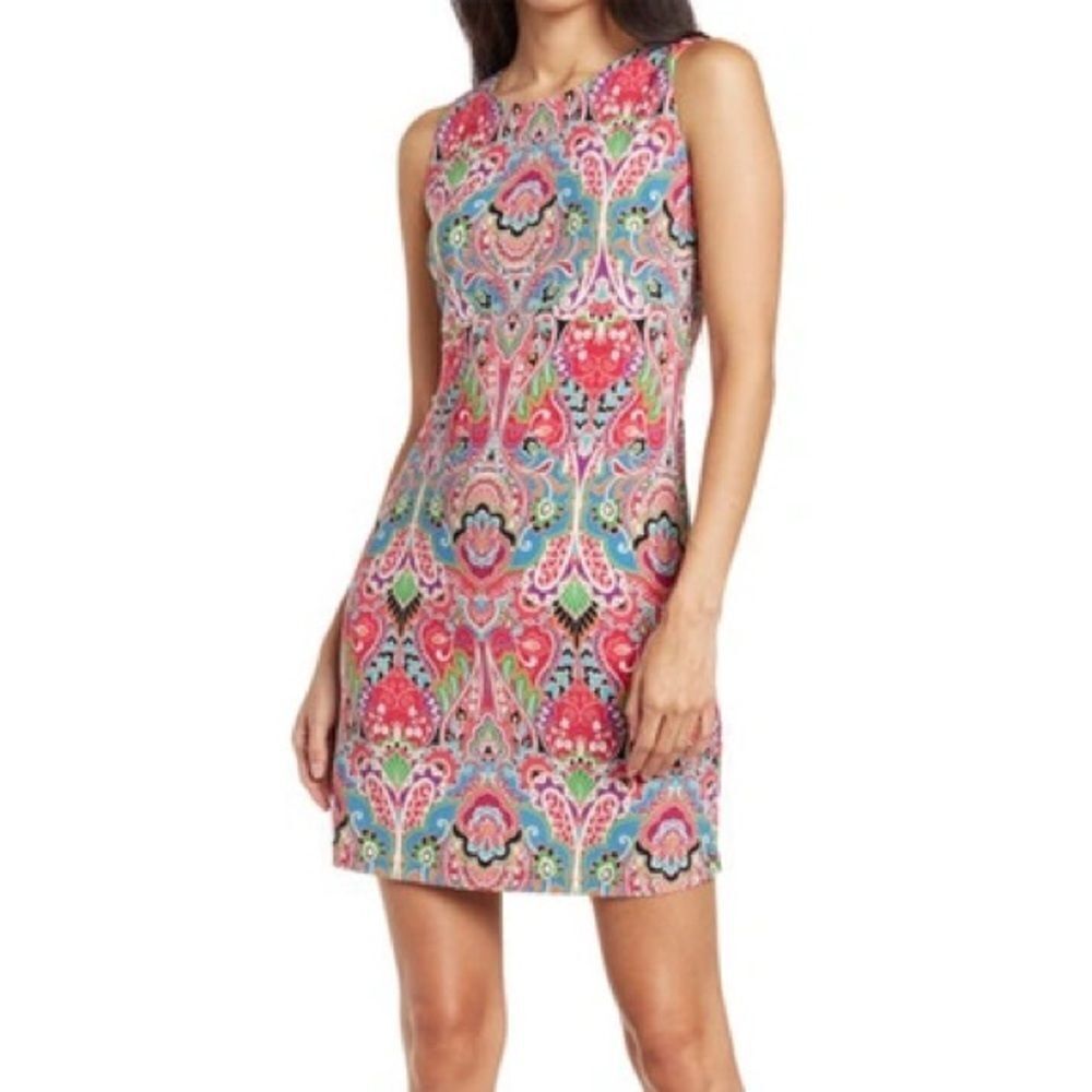 Tommy Hilfiger BOLERO PAISLEY PRINT JERSEY SLEEVELESS DRESS IN DRAGONFRUIT MULTI